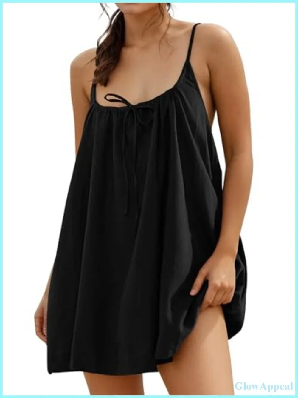 Linen Blend Mini Sundress with Pockets Spaghetti Strap Sleeveless